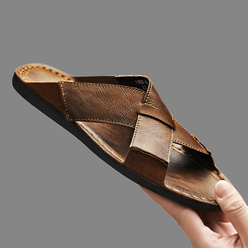 Men'S Shoes Hey Dude - Fashion Genuine Leather Men Slippers Summer