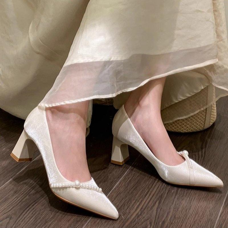 Men Shoes Elegant - Elegant Pearl Embellished Pointed Toe Block