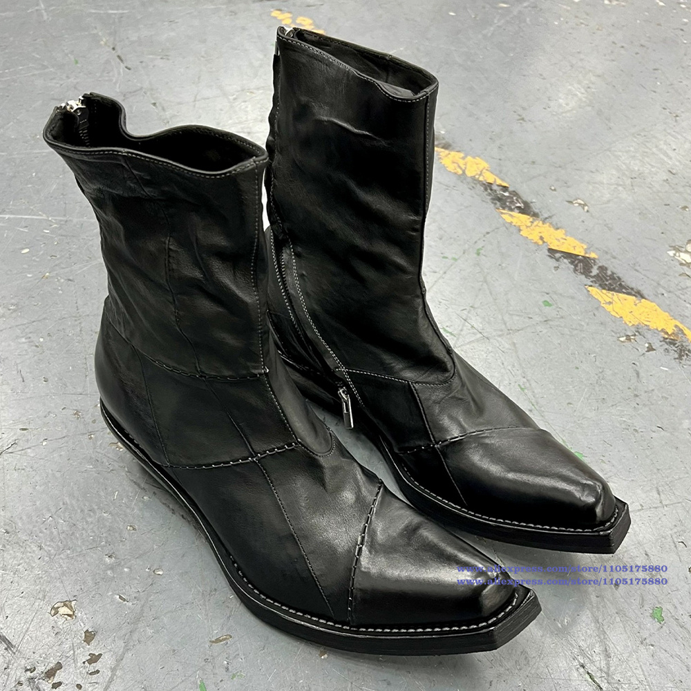 Black Leather Men's Boots Poin - огляд і ціна Men'S Shoes Zipper