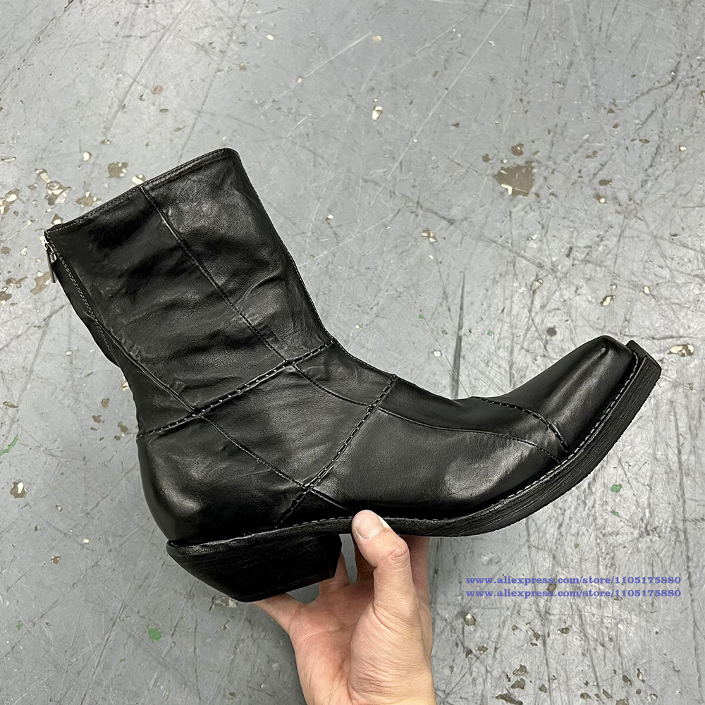 Black Leather Men's Boots Poin - огляд і ціна Men'S Shoes Zipper
