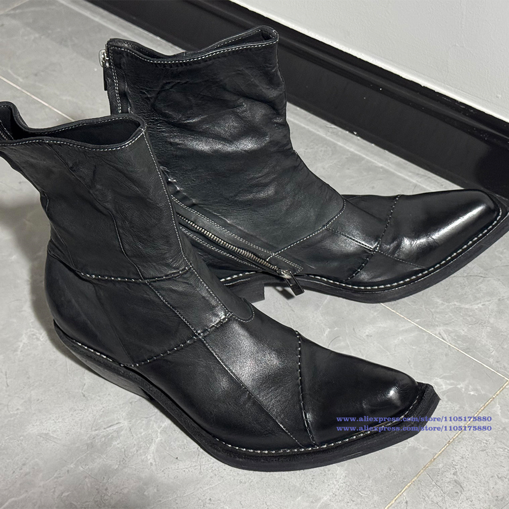 Black Leather Men's Boots Poin - огляд і ціна Men'S Shoes Zipper