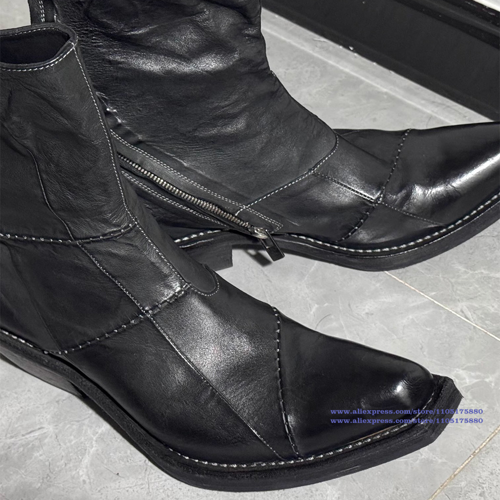 Black Leather Men's Boots Poin - огляд і ціна Men'S Shoes Zipper