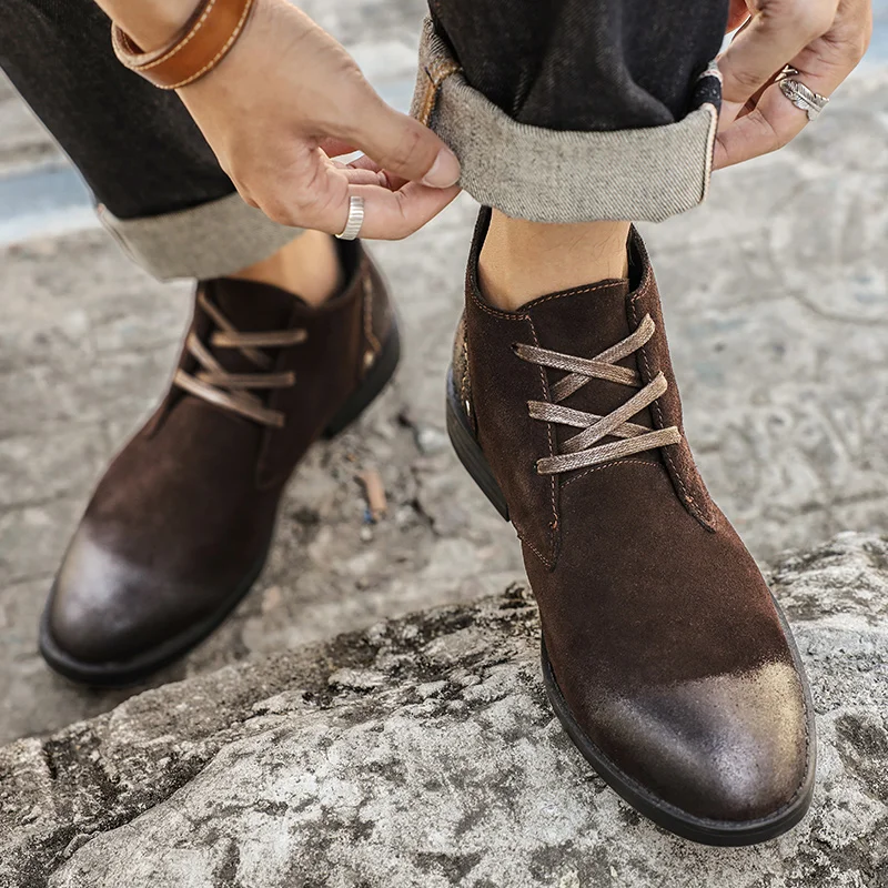 New Cow Suede Ankle Boots Hand - огляд і ціна Men'S Shoes Zipper